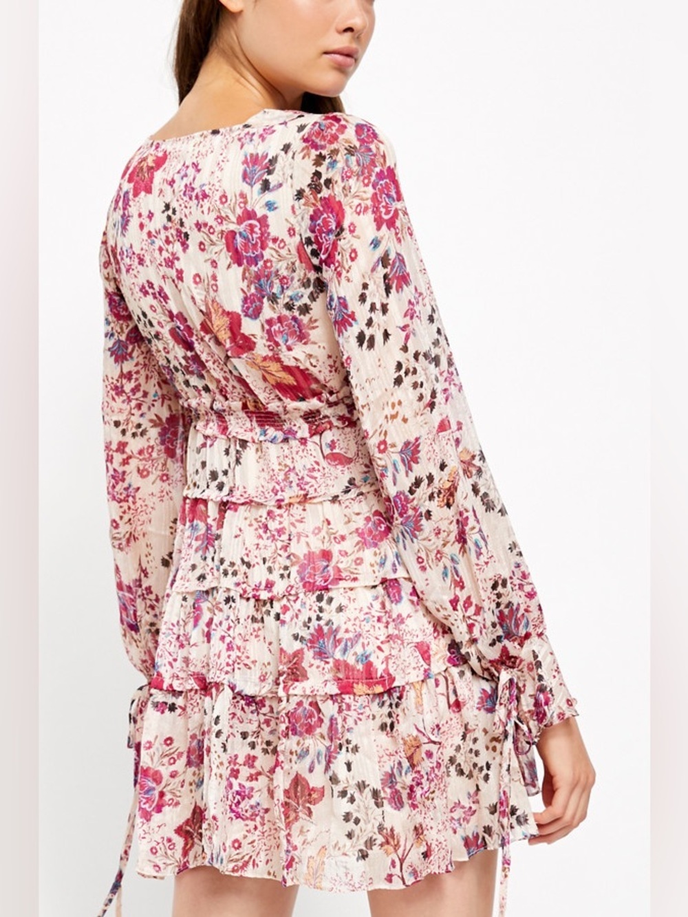 Free People Closer to the Heart Mini Dress Floral Tiered Ruffle Long Sleeve Boho - Picture 2 of 13